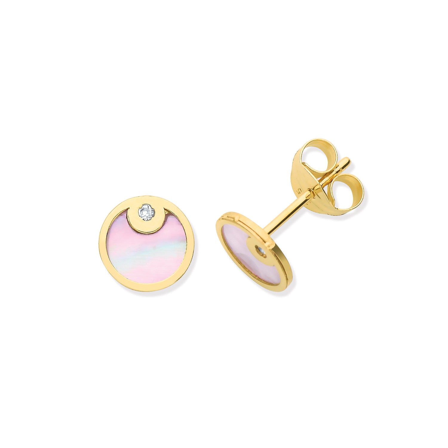 9CT YEL GOLD CZ&MOTHER OF PEARL CIRCLE STUD EARRINGS