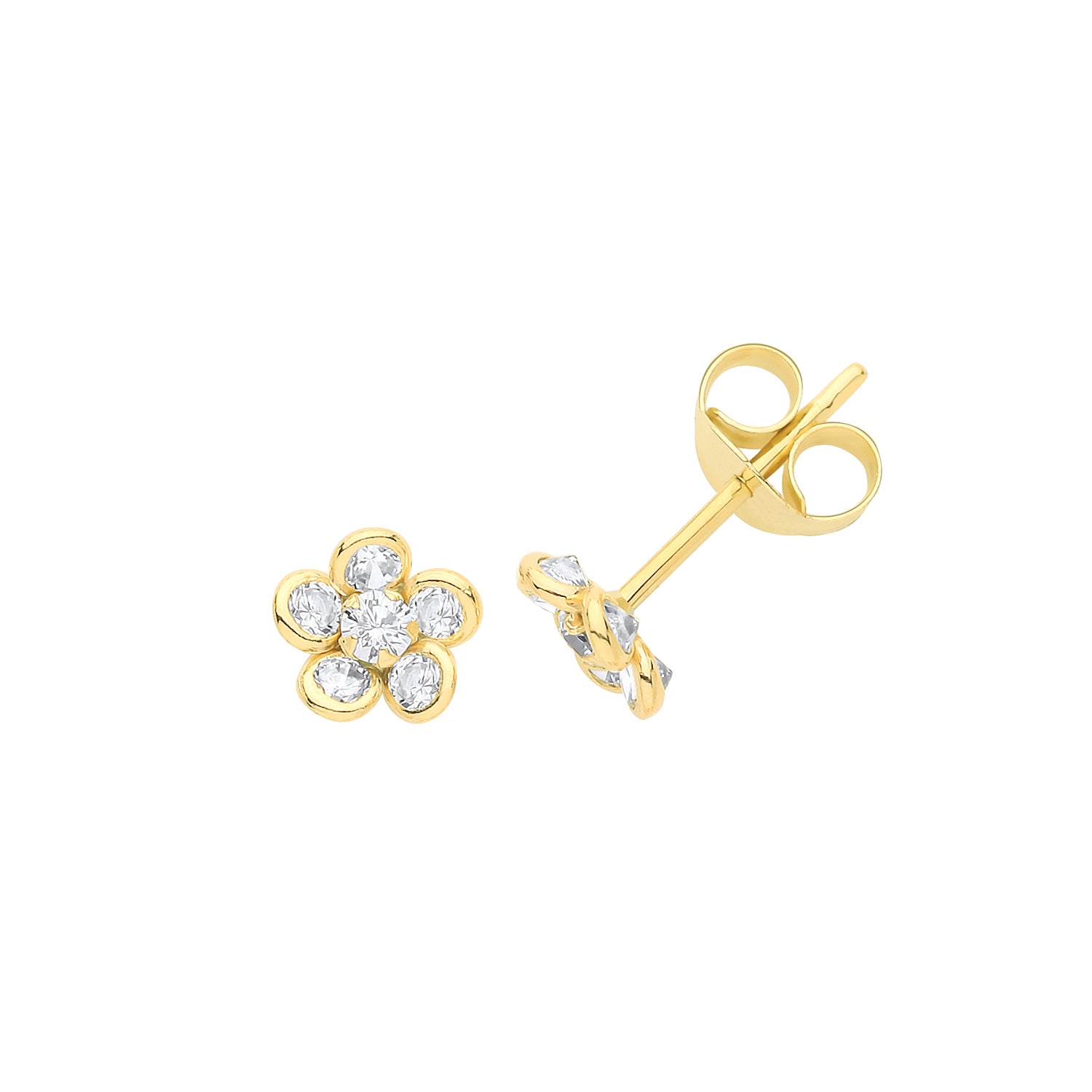 9CT YEL GOLD CZ FLOWER STUD EARRINGS