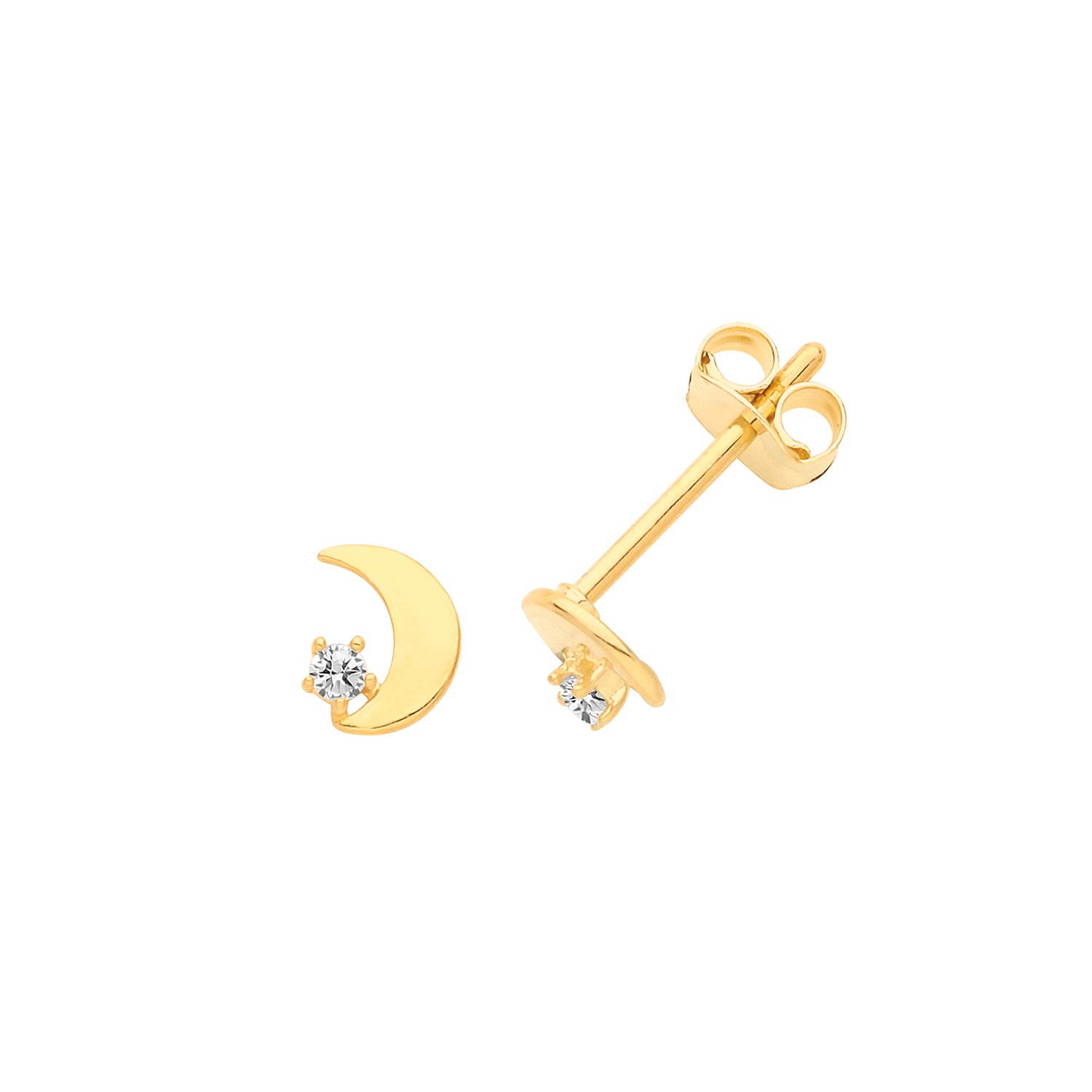 9CT YEL GOLD CZ MOON STUDS