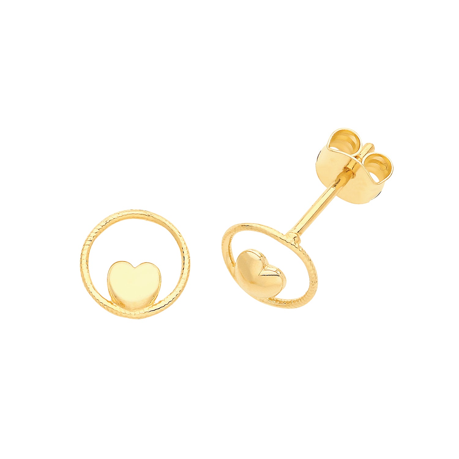 9CT YEL GOLD HEART IN A CIRCLE STUDS