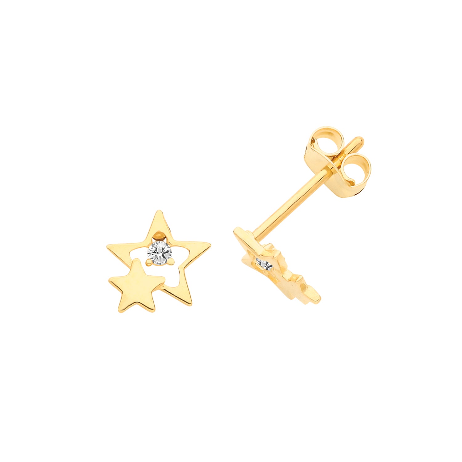 9CT YEL GOLD CZ DOUBLE STAR STUDS