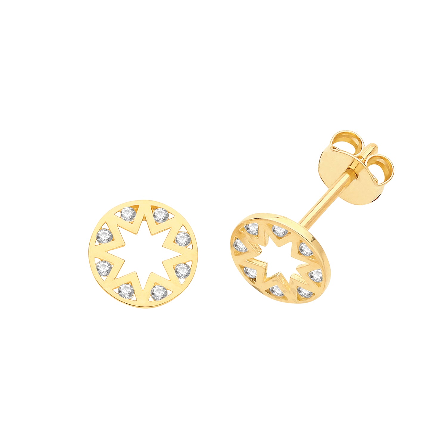 9CT YEL GOLD CZ STAR CIRCLE STUDS