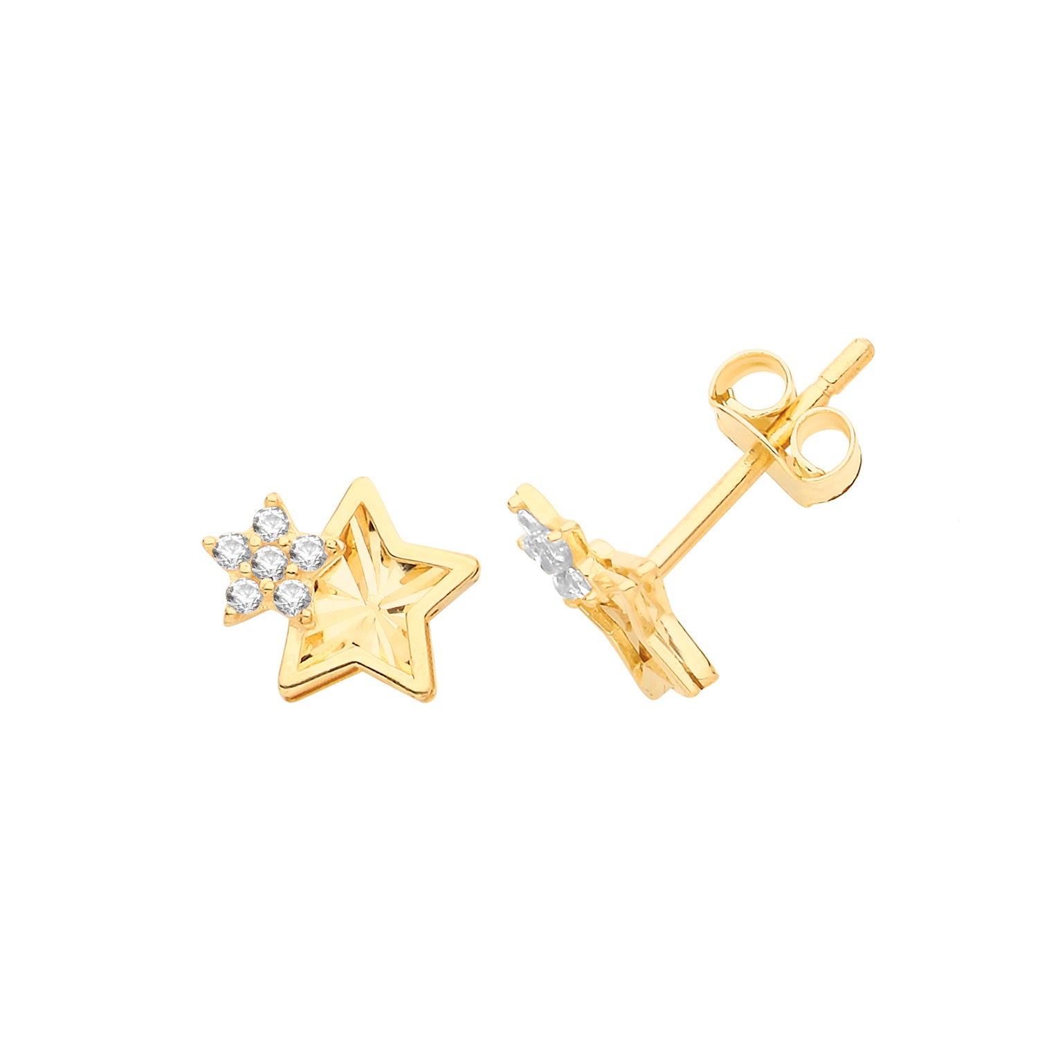 9CT YEL GOLD CZ DOUBLE STAR STUDS