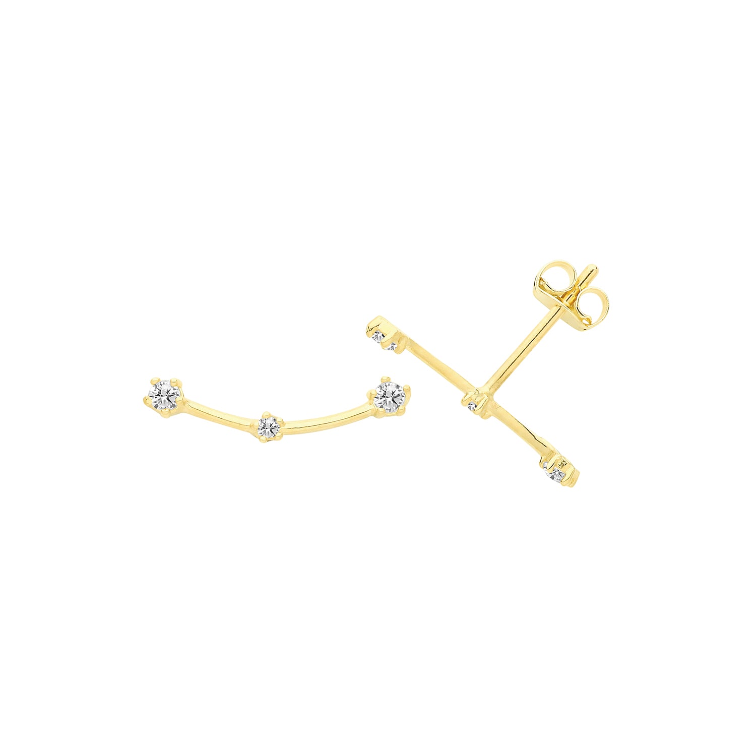 9CT YEL GOLD  CZ CURVED BAR STUDS