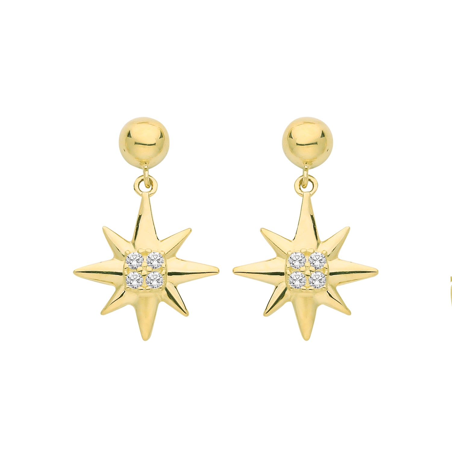 9CT YEL GOLD  CZ STAR DROP EARRINGS