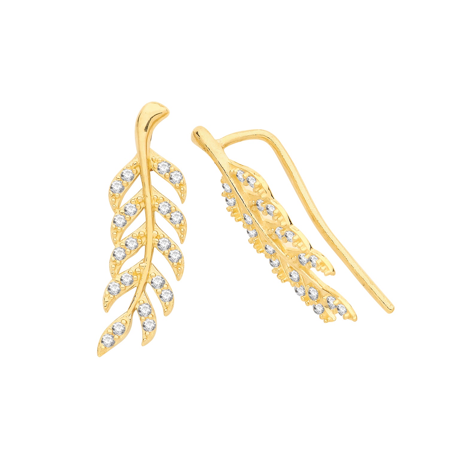 9CT YEL GOLD CZ LEAF EAR CLIMBERS