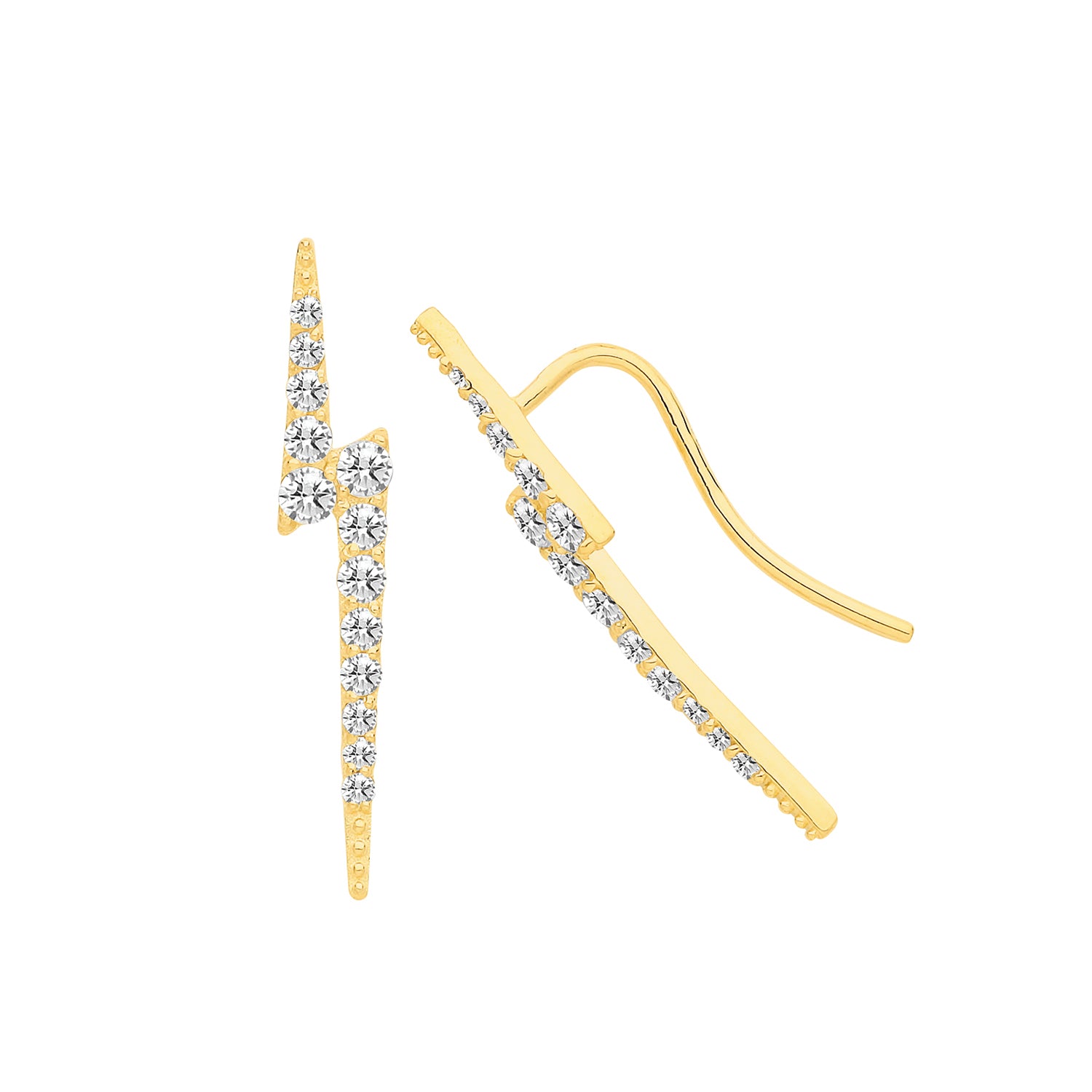 9CT YEL GOLD CZ LIGHTNING BOLT EAR CLIMBERS