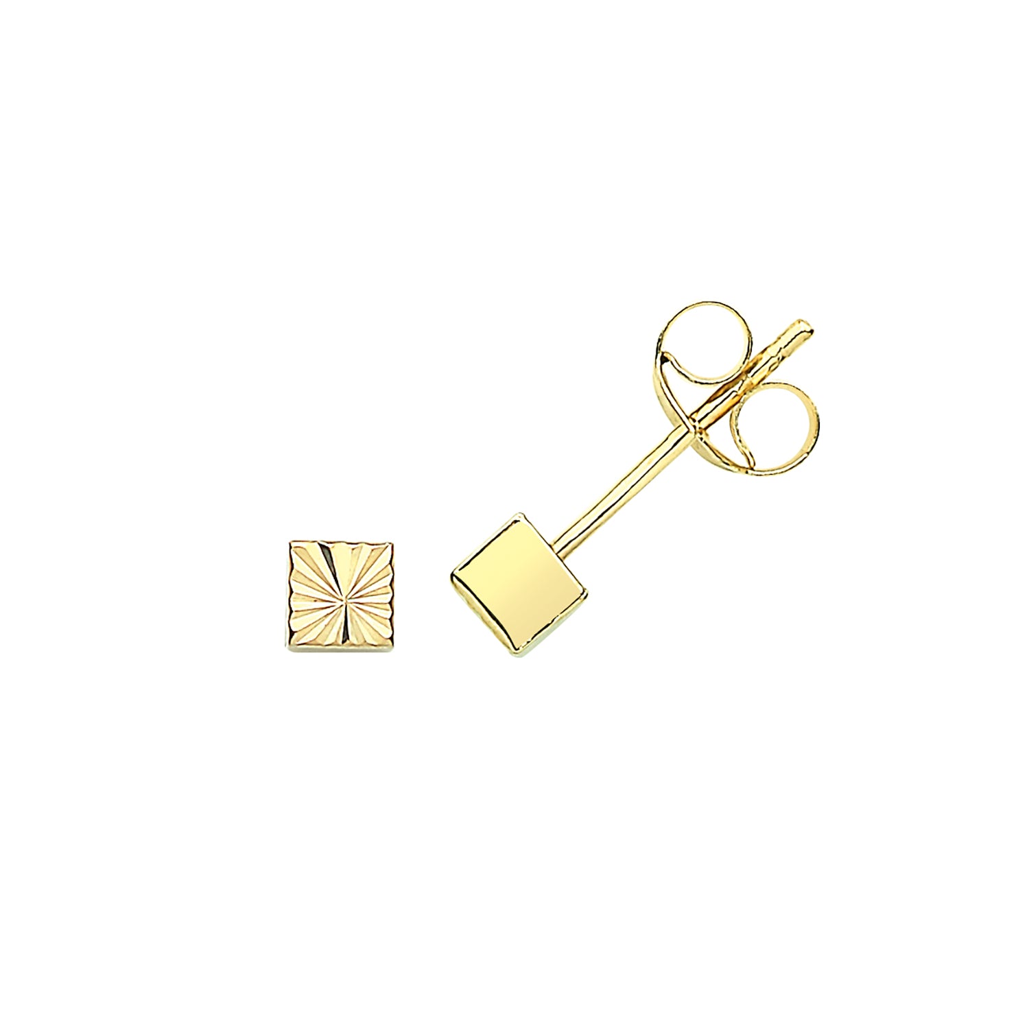 9CT YEL GOLD DIAMOND CUT CUBE STUD