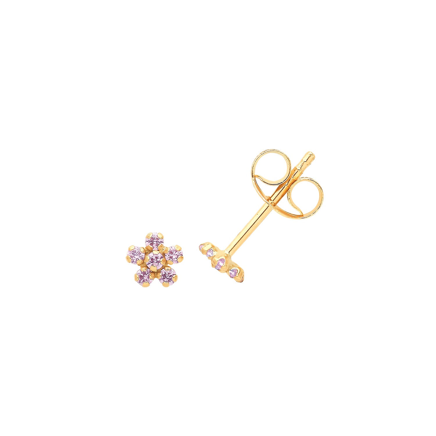 9CT YEL GOLD PINK CZ FLOWER STUDS