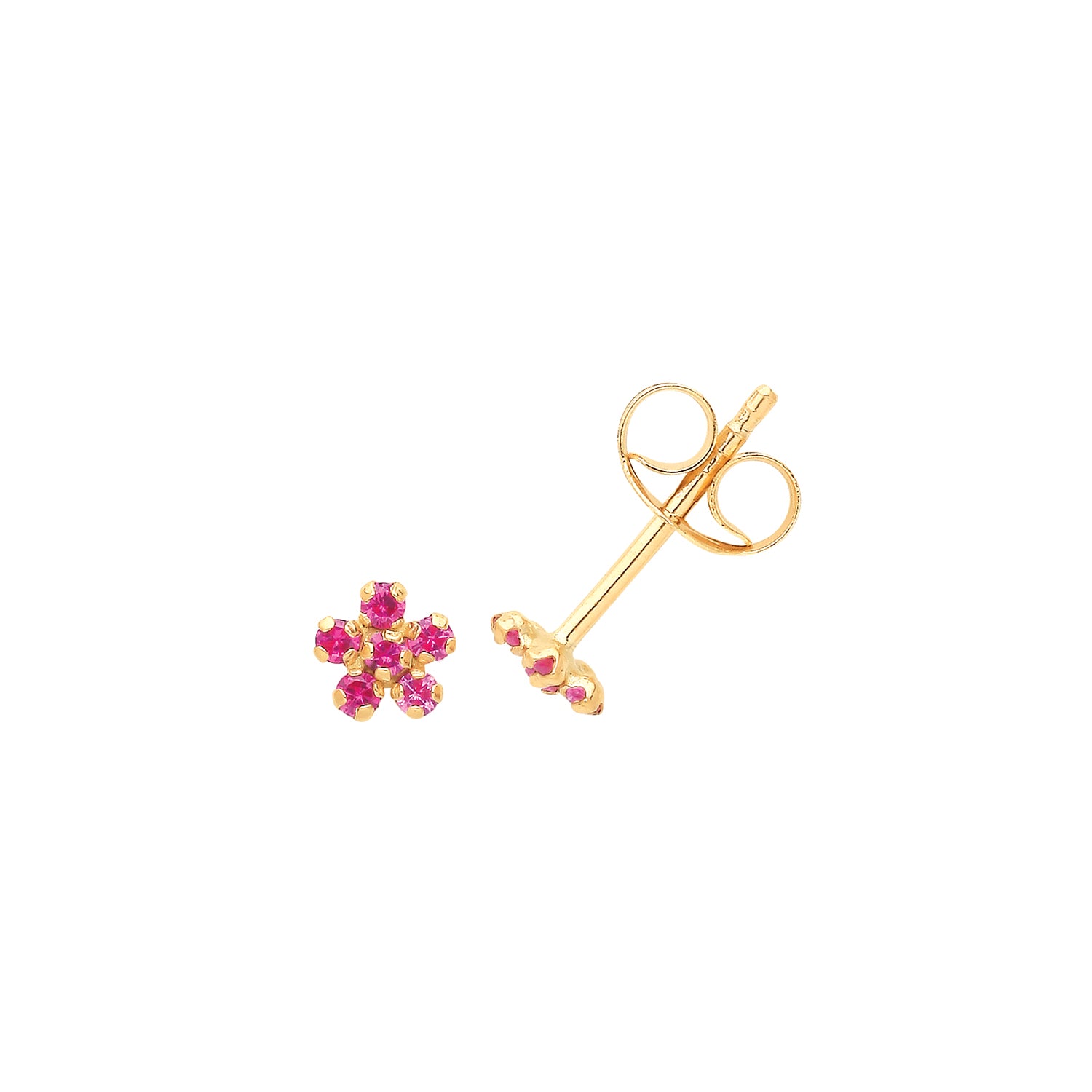 9CT YEL GOLD RED CZ FLOWER STUDS