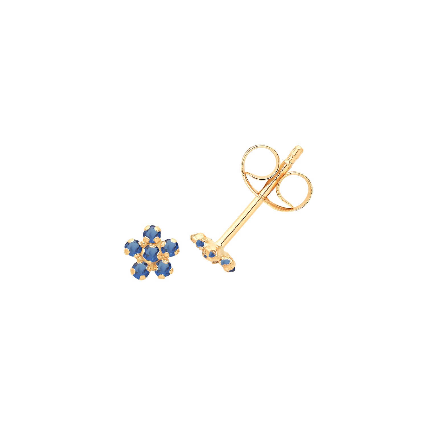 9CT YEL GOLD BLUE CZ FLOWER STUDS