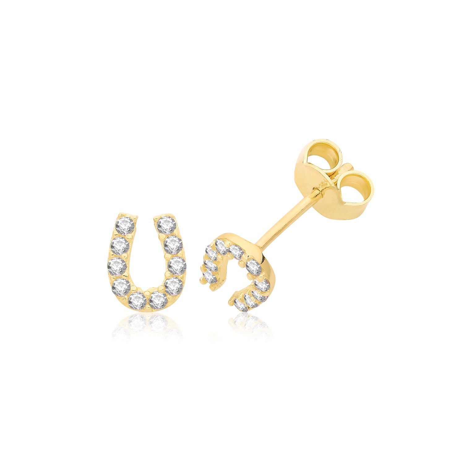 9CT YEL GOLD CZ HORSESHOE STUDS