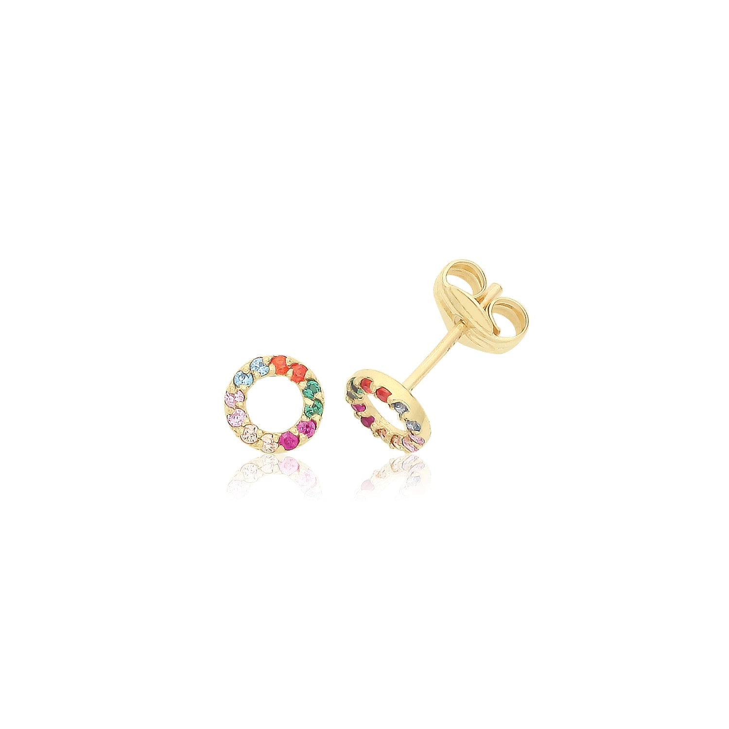 9CT YEL GOLD MULTICOLOURED CZ CIRCLE STUDS