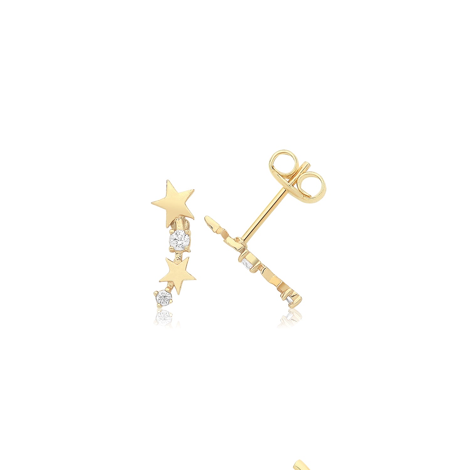 9CT YEL GOLD GRADUATED STAR STUDS WITH CZ