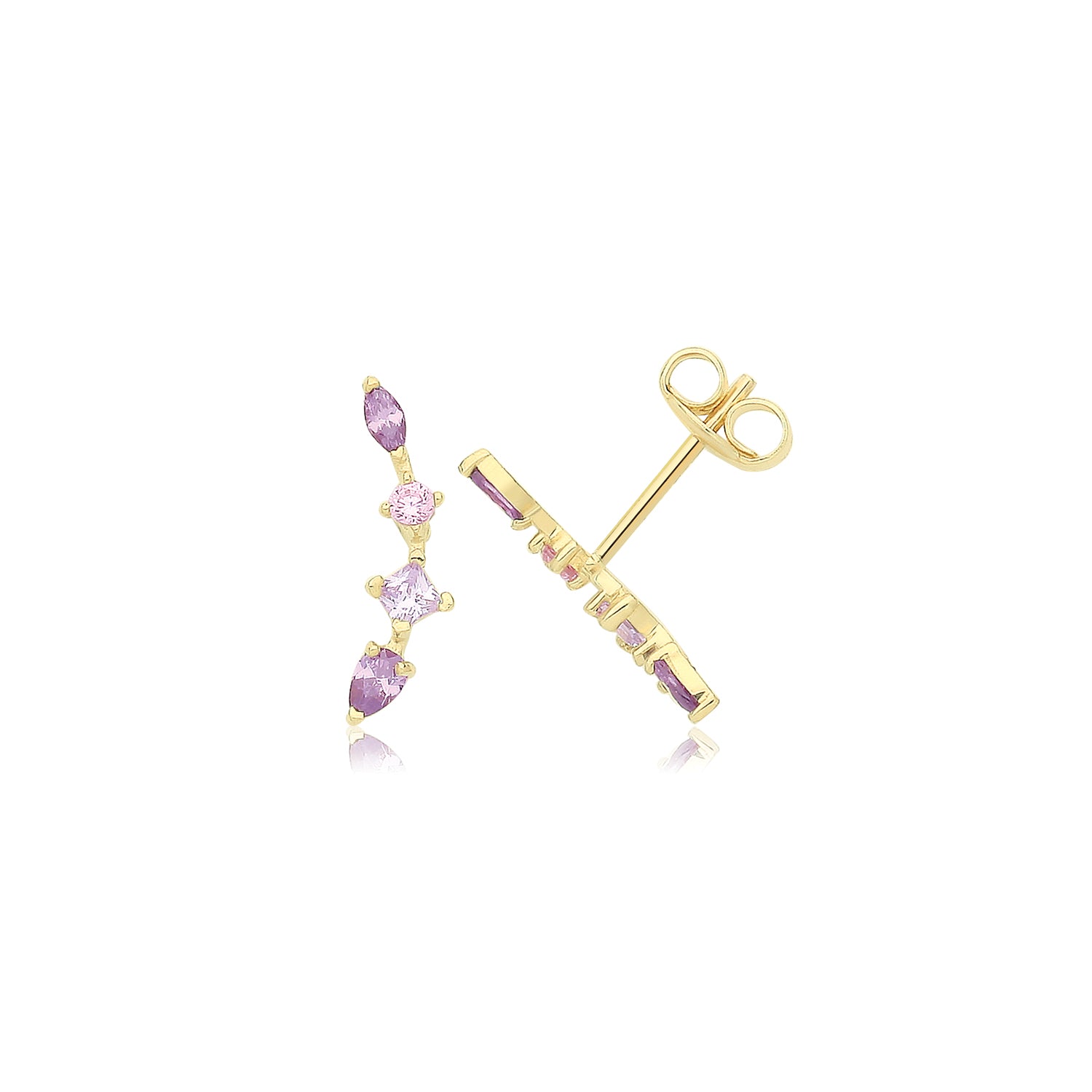 9CT YEL GOLD GRADUATED CZ STUDS IN PURPLE