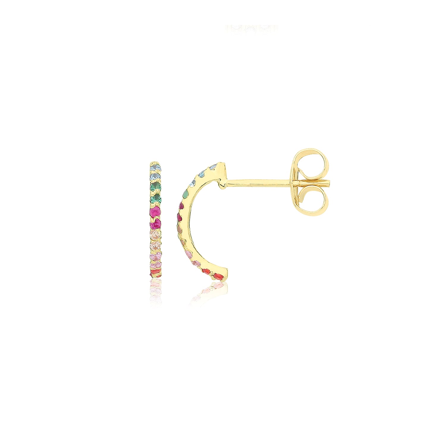 9CT YEL GOLD MULTICOLOURED CZ HALF HOOP STUDS