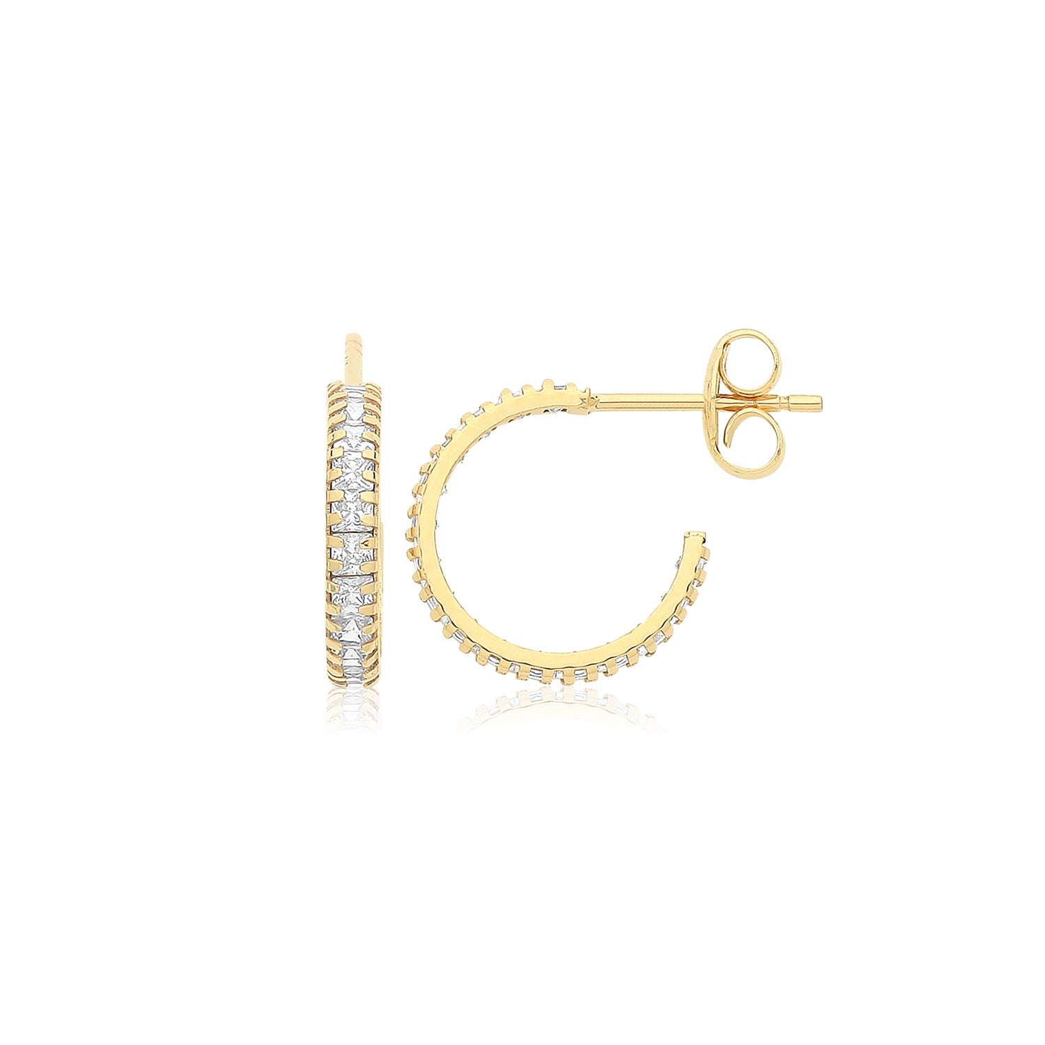 9CT YEL GOLD CZ HALF HOOP STUDS