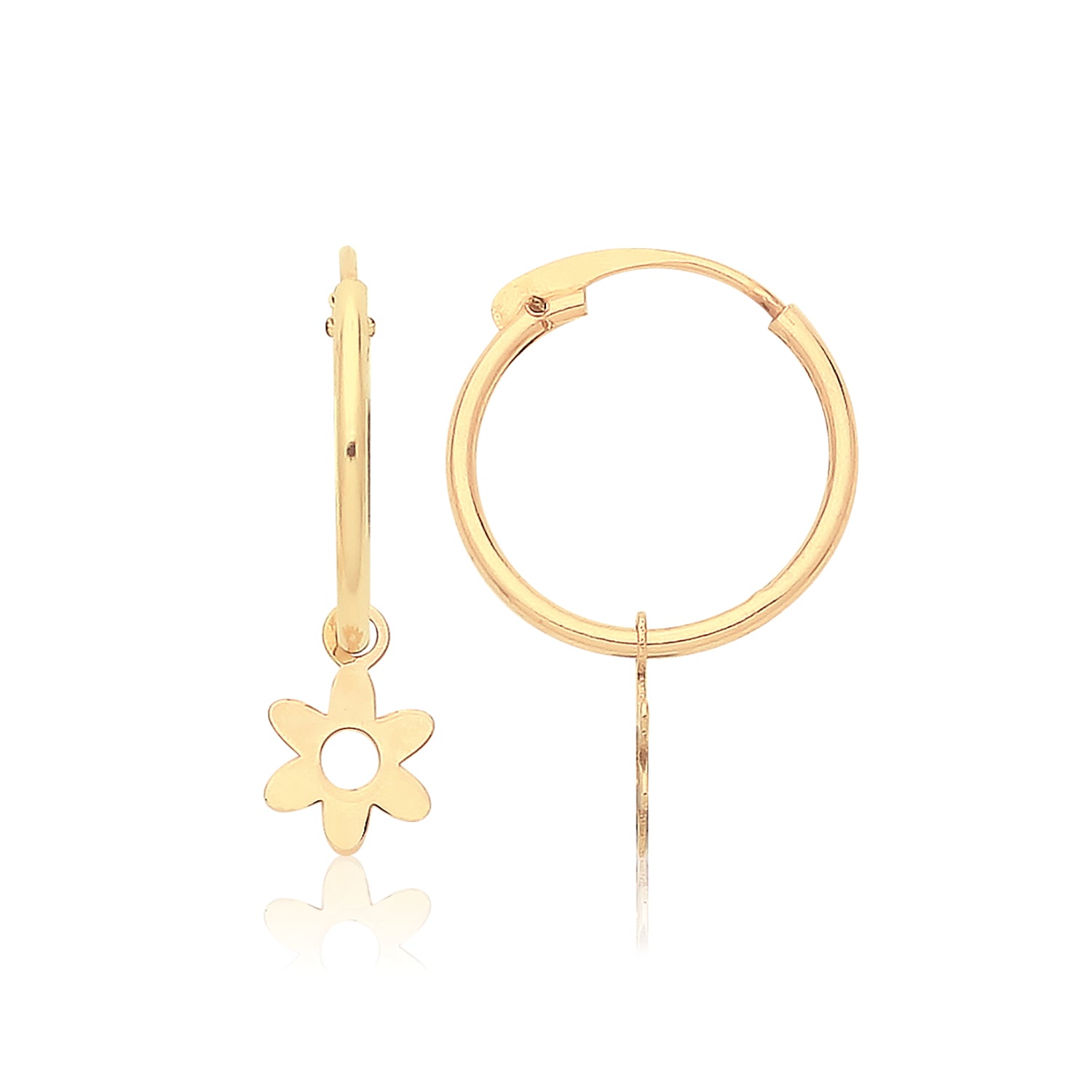 9CT YEL GOLD SLEEPERS WITH HANGING FLOWER CHARM