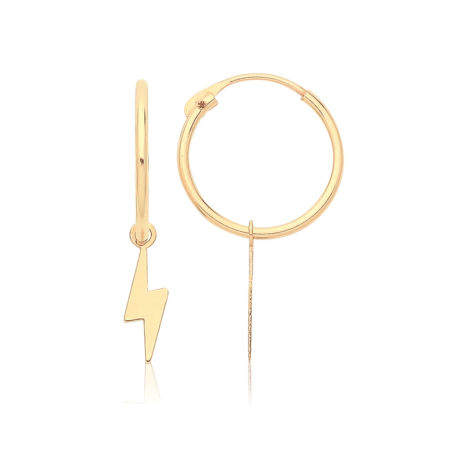 9CT YEL GOLD SLEEPERS WITH HANGING LIGHTNING BOLT CHARM