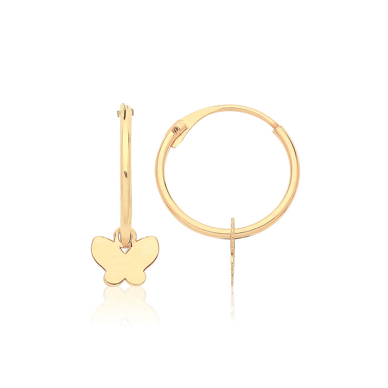 9CT YEL GOLD SLEEPERS WITH HANGING BUTTERFLY CHARM