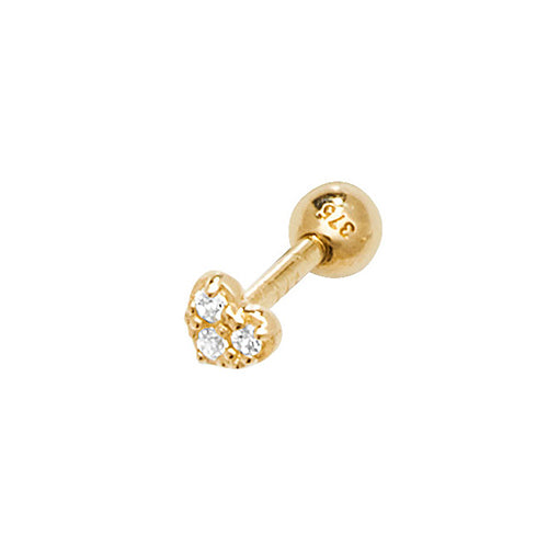 9CT YEL GOLD CZ HEART CARTILAGE 6MM POST STUD