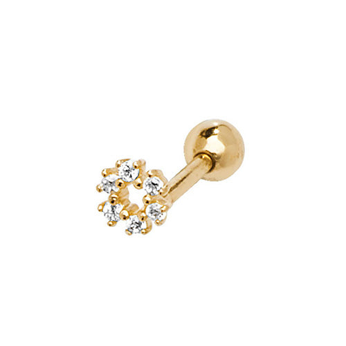 9CT YEL GOLD CZ OPEN CIRCLE CARTILAGE 6MM POST STUD