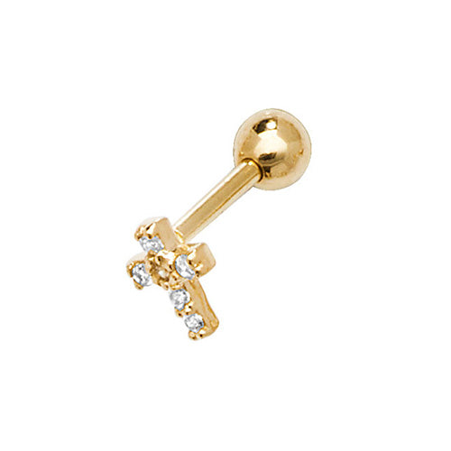 9CT YEL GOLD CZ CROSS CARTILAGE 6MM POST STUD