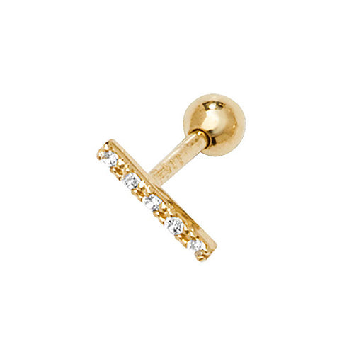 9CT YEL GOLD CZ BAR CARTILAGE 6MM POST STUD