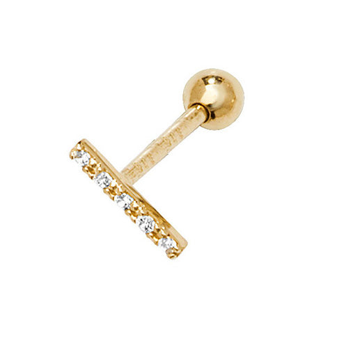 9CT YEL GOLD CZ BAR CARTILAGE 8.5MM POST STUD