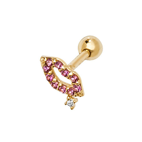 9CT YEL GOLD CZ LIPS CARTILAGE 6MM POST STUD