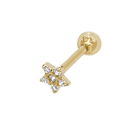 9CT YEL GOLD CZ STAR CARTILAGE 8.5MM POST STUD