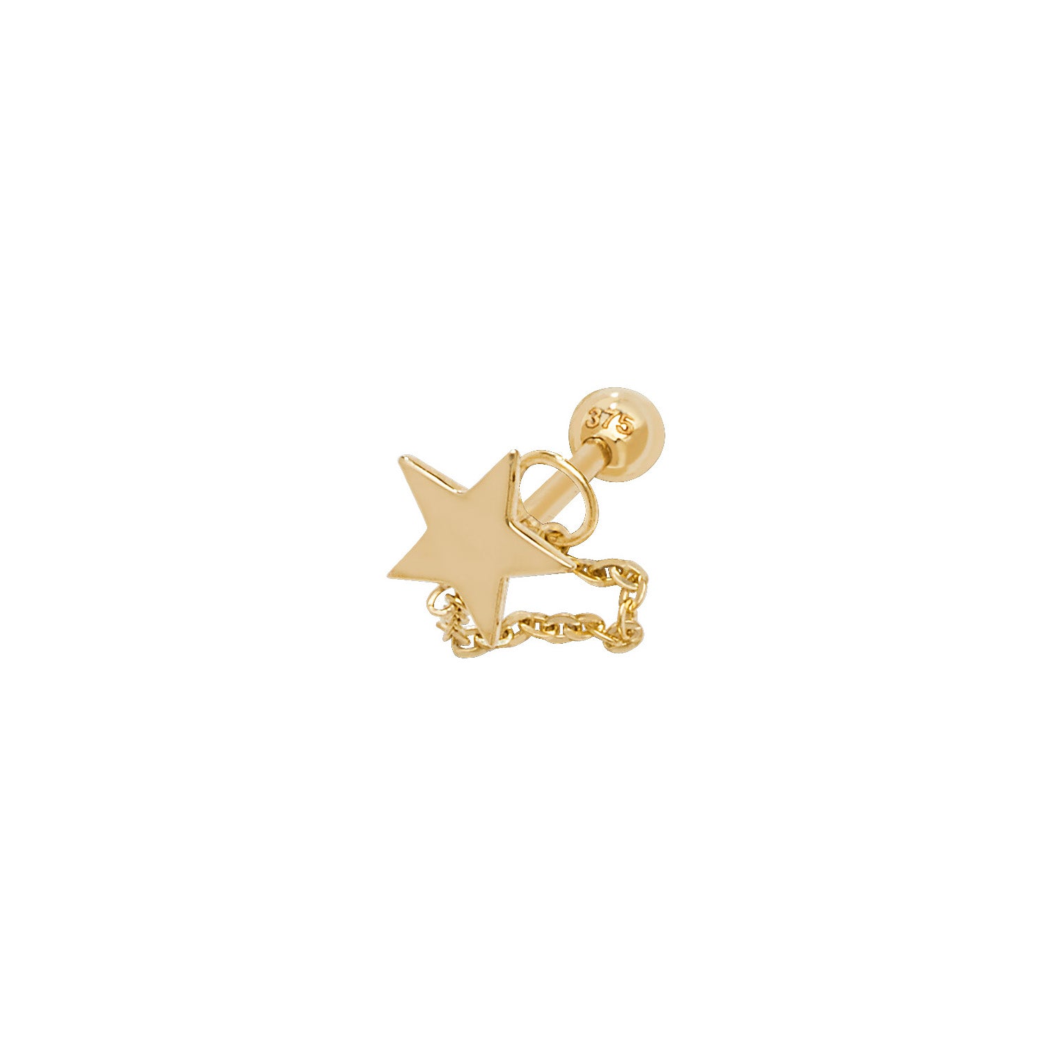 9CT YEL GOLD STAR WITH CHAIN CARTILAGE 6MM POST STUD