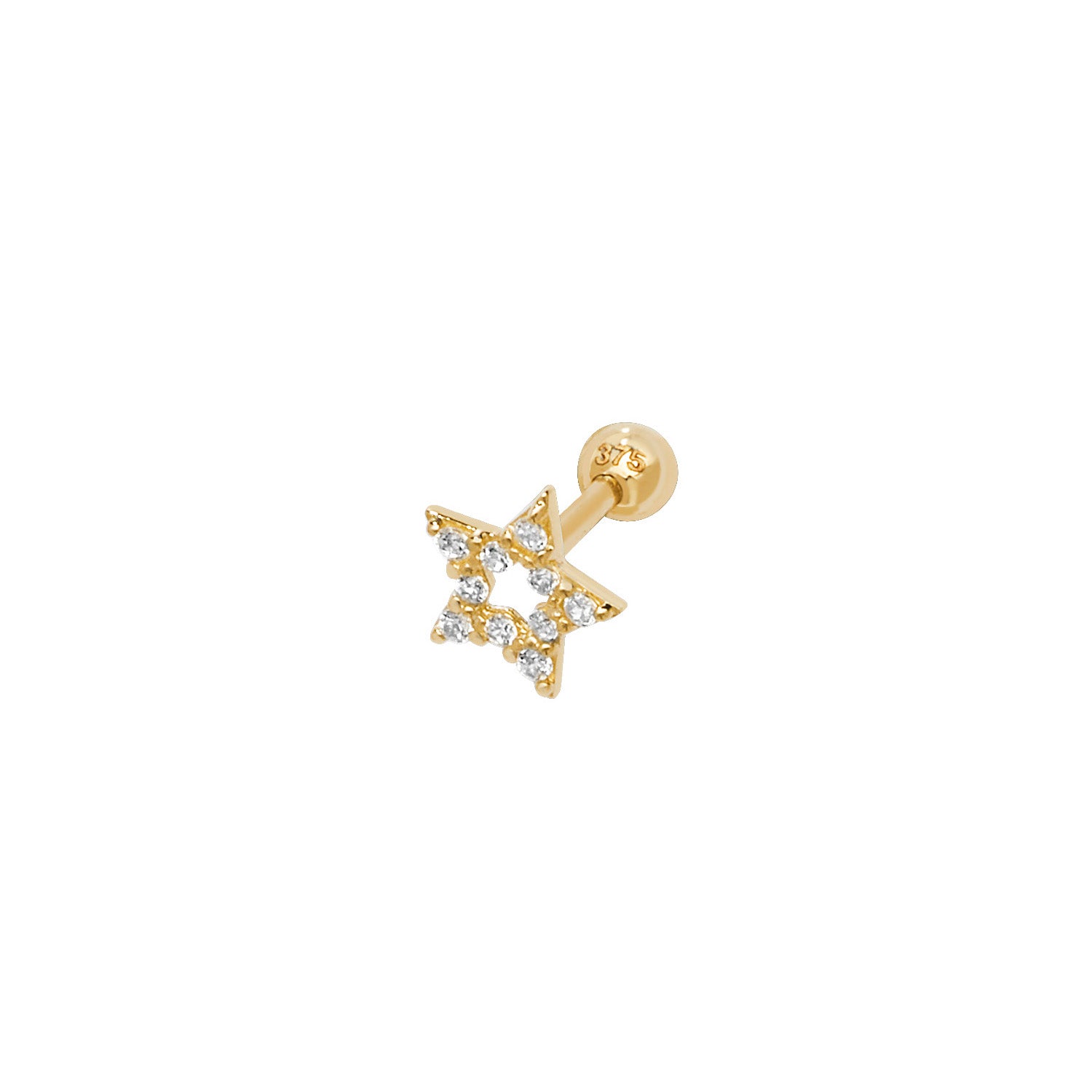 9CT YEL GOLD CZ STAR CARTILAGE 6MM POST STUD