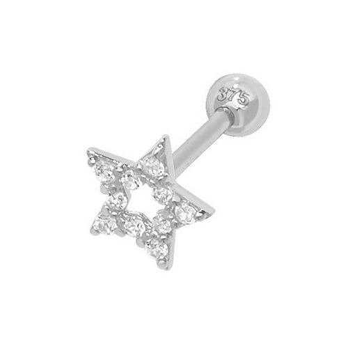 9CT WHT GOLD CZ STAR CARTILAGE 8.5MM POST STUD