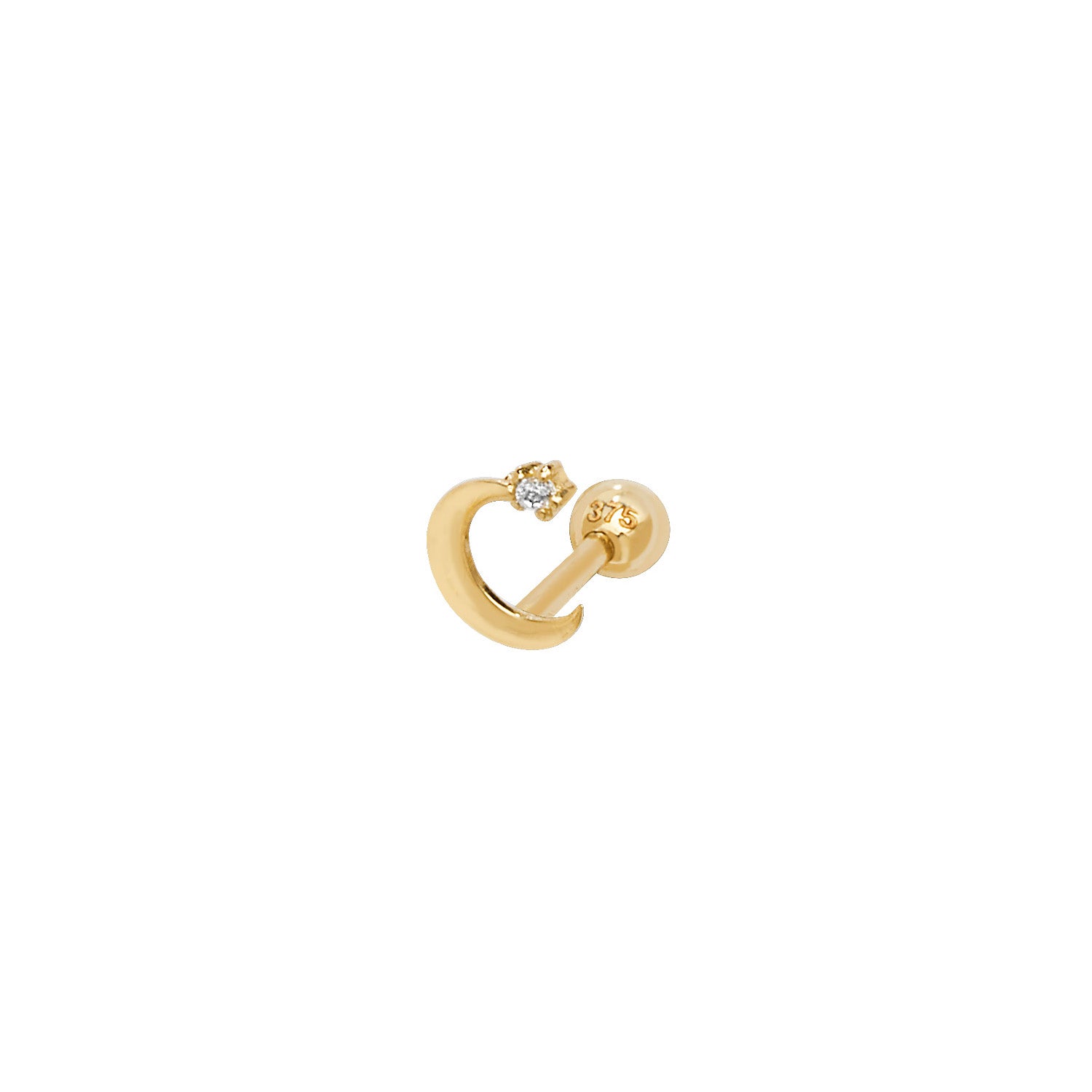 9CT YEL GOLD MOON WITH  CZ CARTILAGE 6MM POST  STUD