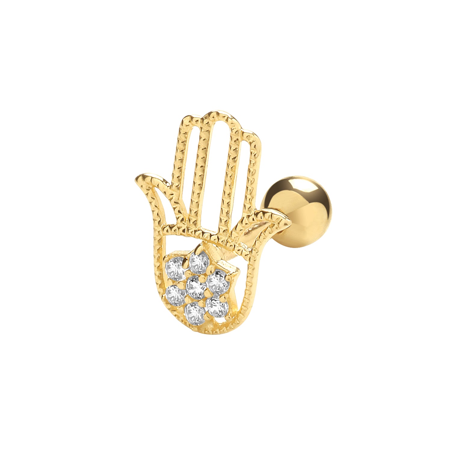 9CT YEL GOLD CZ HAMSA CARTILAGE 6MM POST STUD