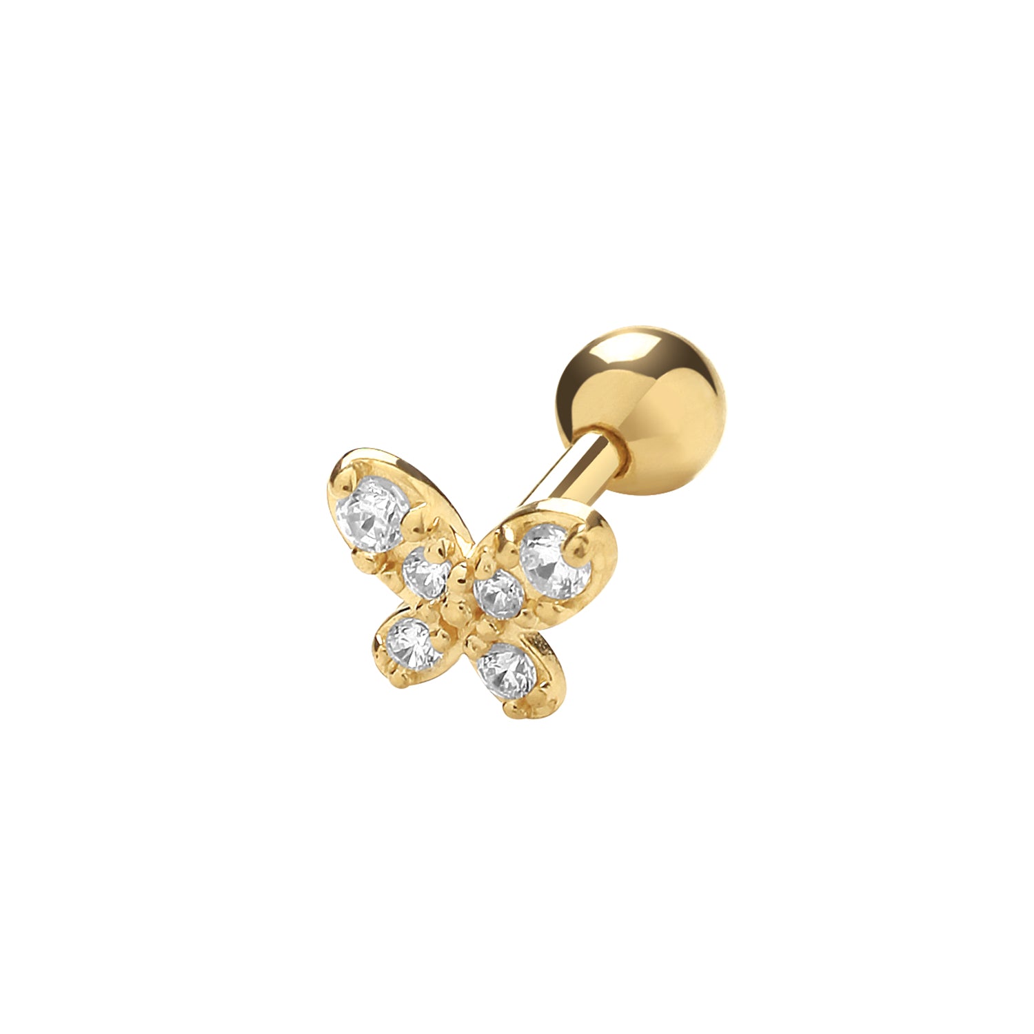 9CT YEL GOLD CZ BUTTERFLY CARTILAGE 6MM POST STUD