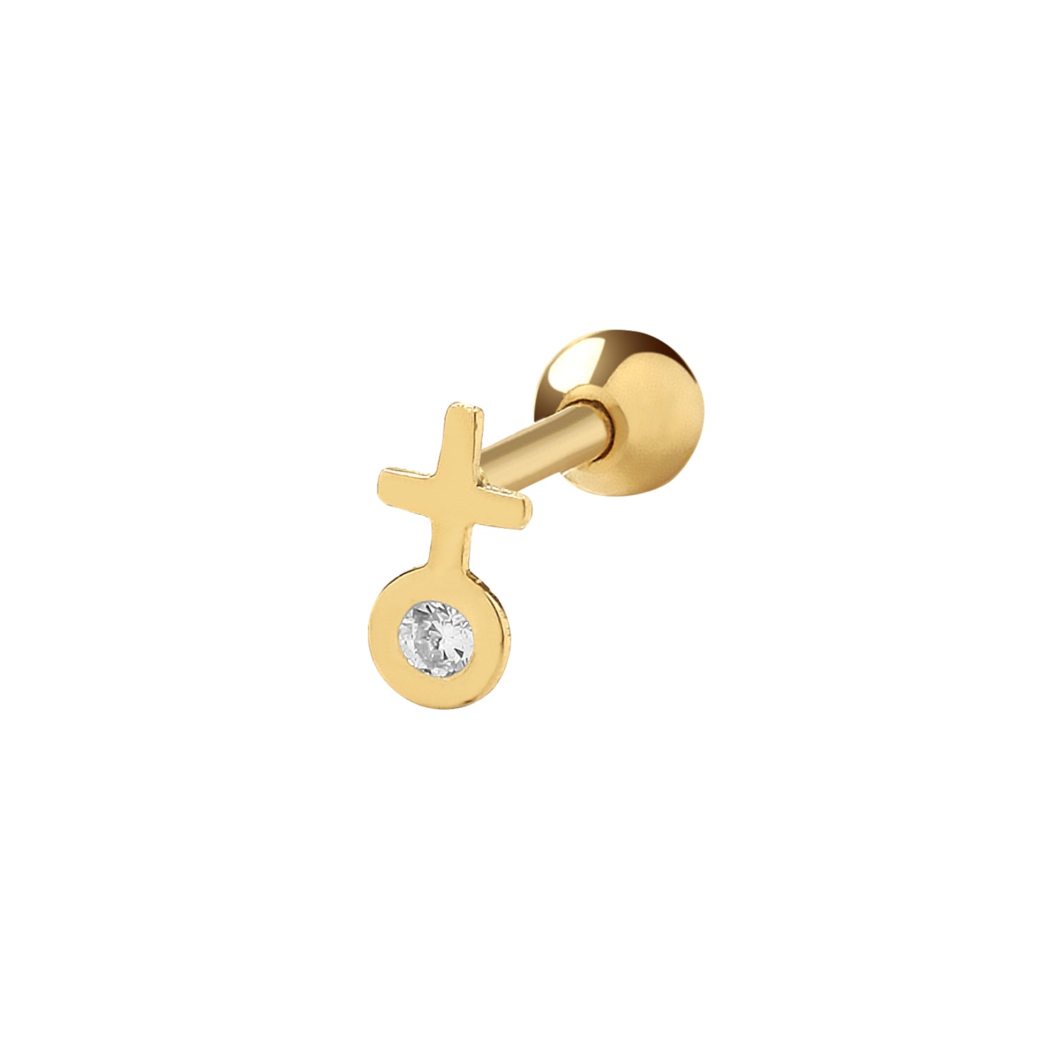 9CT YEL GOLD VENUS WITH SINGLE CZ CARTILAGE 6MM POST STUD