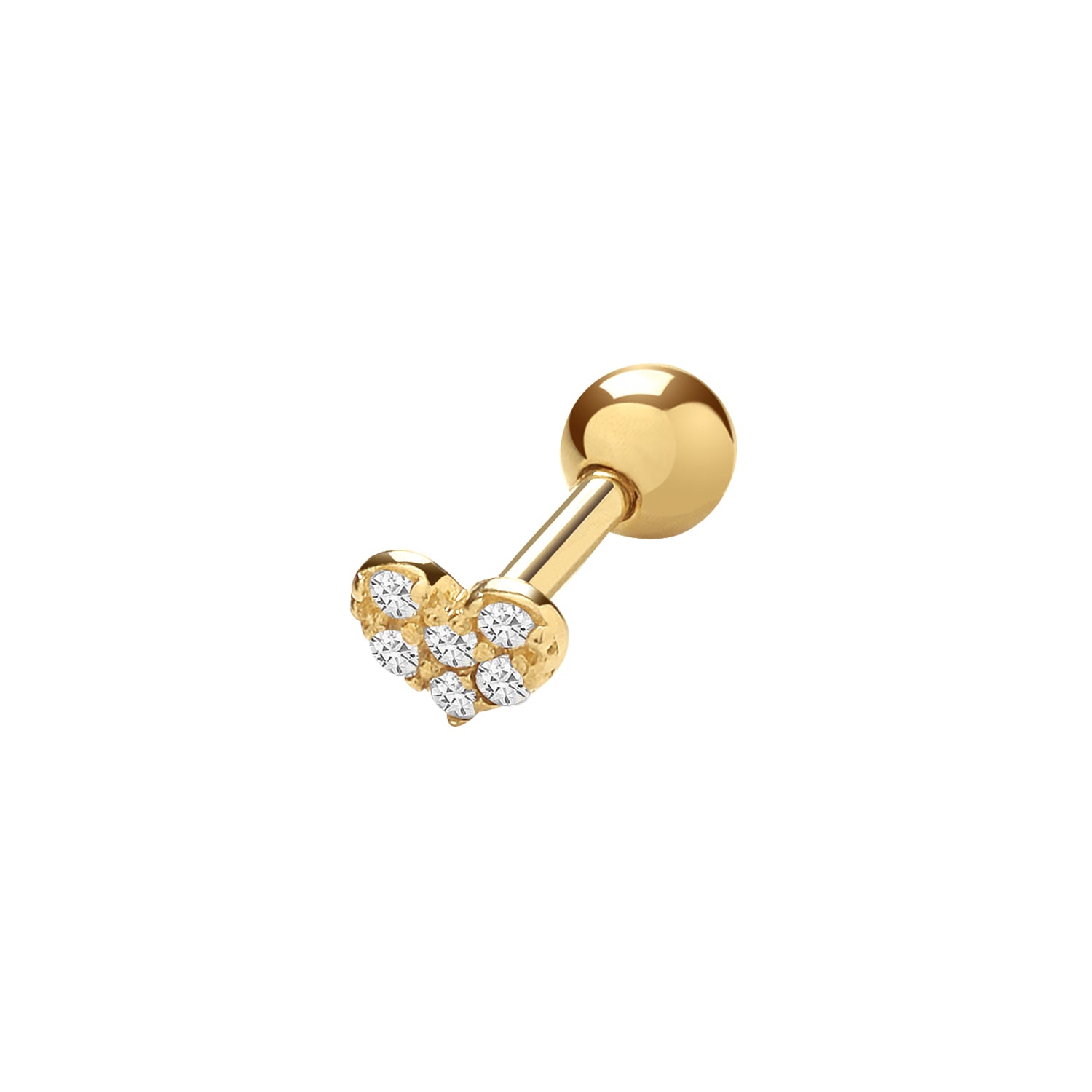 9CT YEL GOLD CZ HEART CARTILAGE 6MM POST STUD