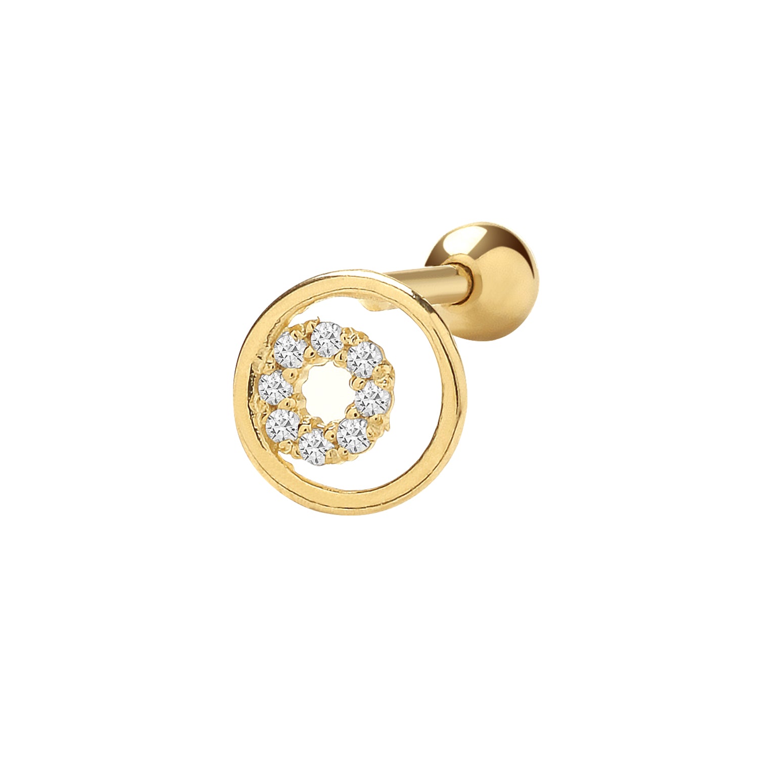 9CT YEL GOLD CZ CONCENTRIC CIRCLE CARTILAGE 6MM POST STUD