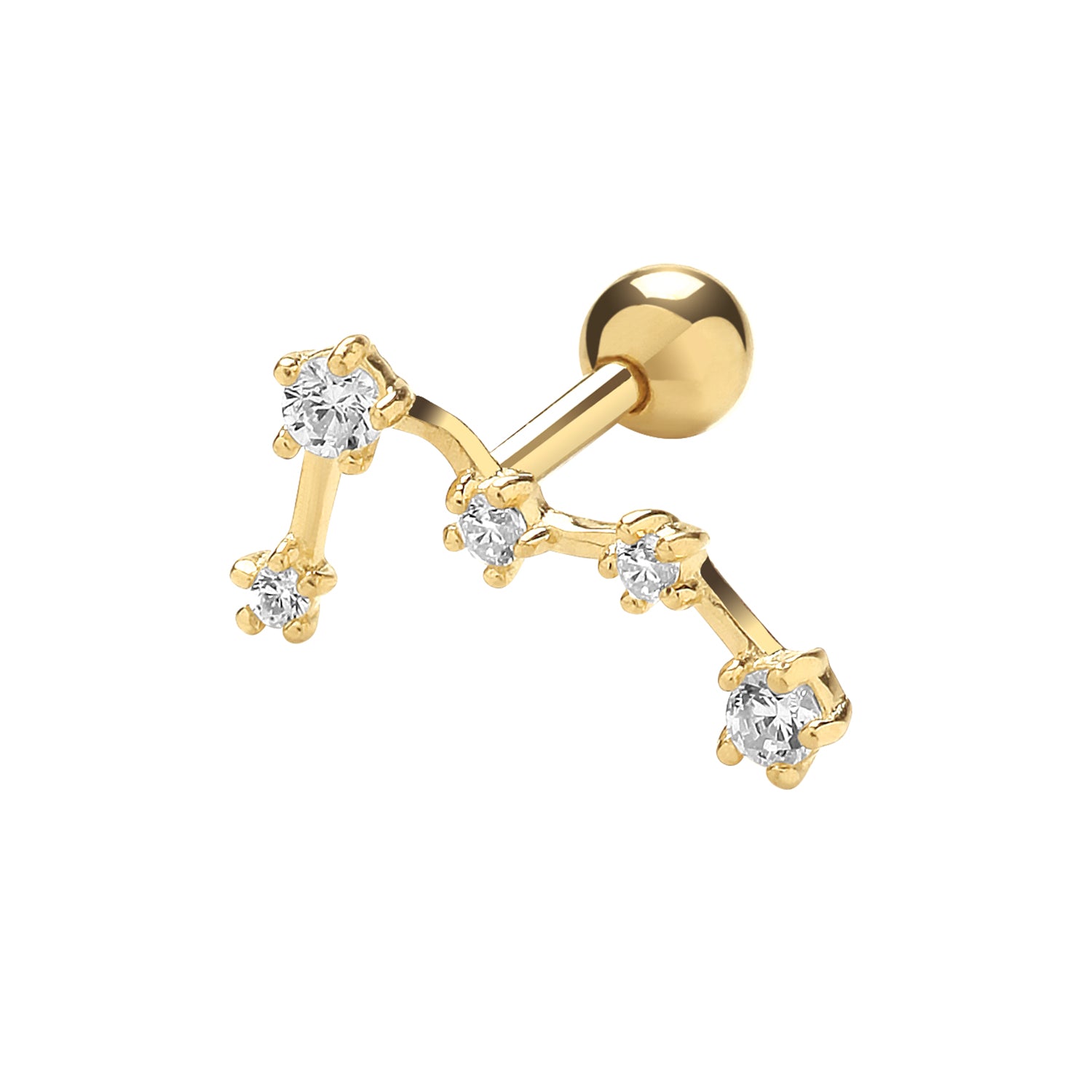 9CT YEL GOLD CZ CONSTELLATION CARTILAGE 6MM POST STUD