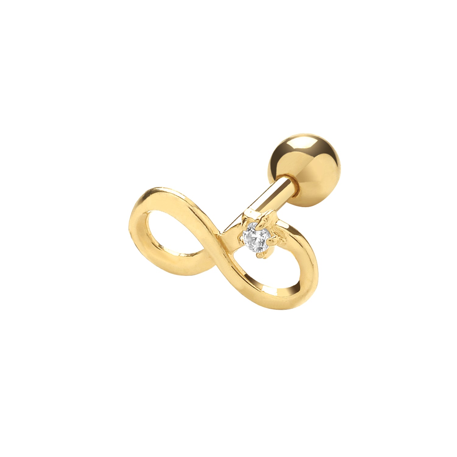 9CT YEL GOLD INFINITY WITH SINGLE CZ CARTILAGE 6MM POST STUD