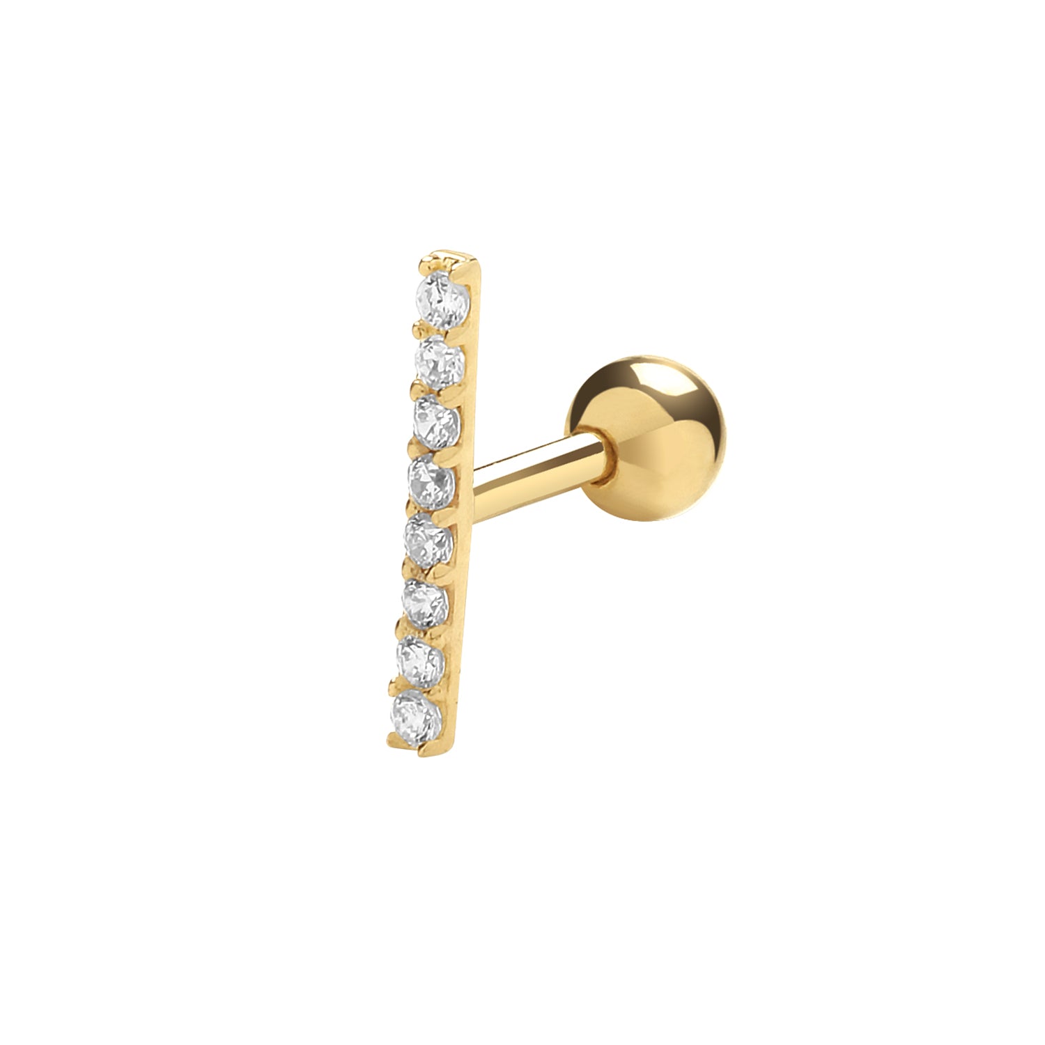 9CT YEL GOLD CZ BAR CARTILAGE 6MM POST STUD