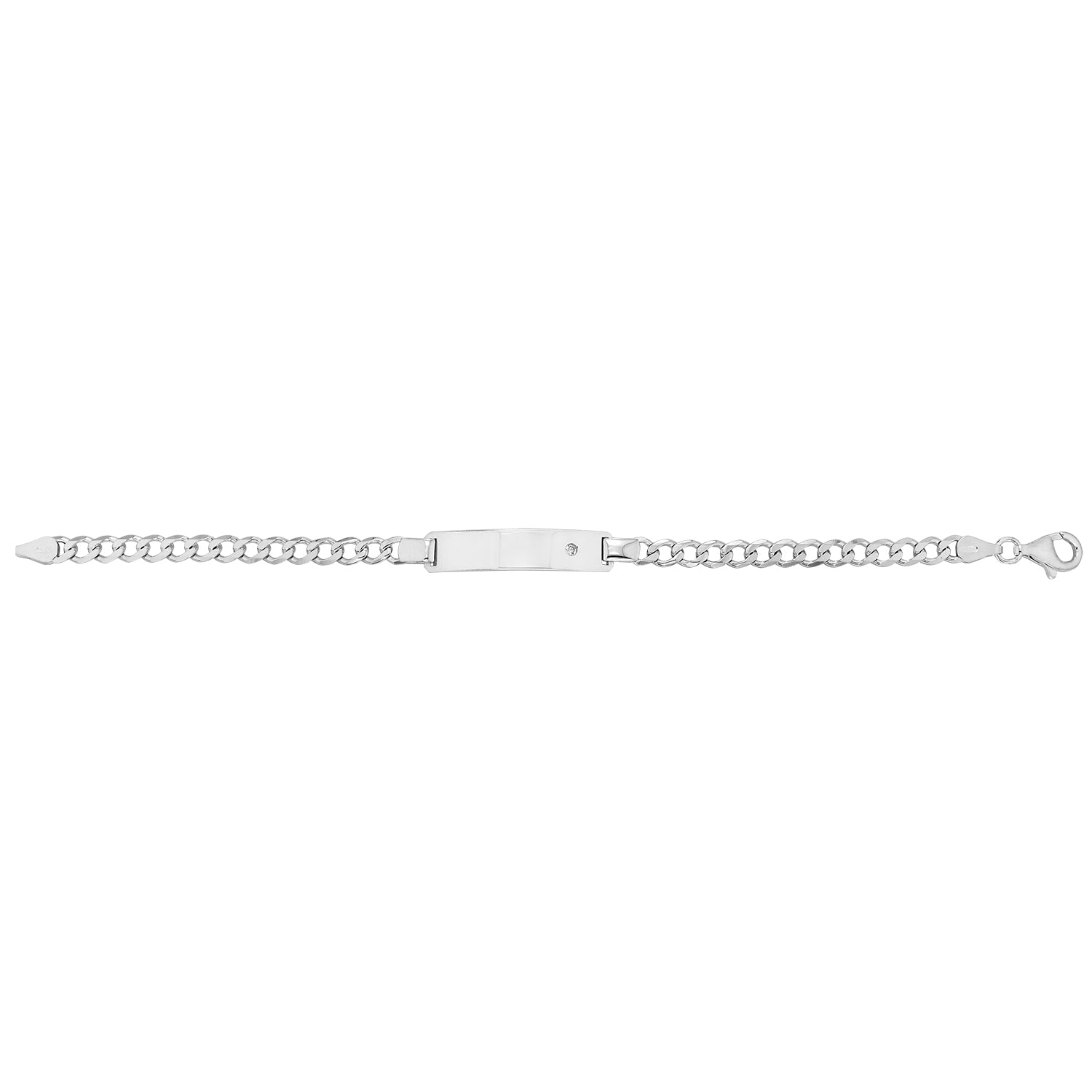 SILVER LADIES' CURB CZ SET ID BRACELET