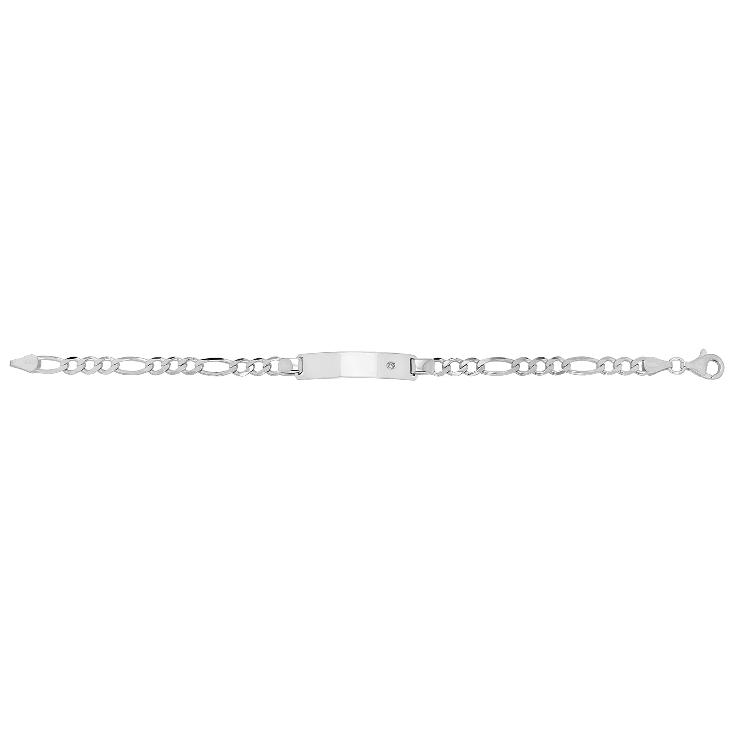 SILVER LADIES' FIGARO CZ SET ID BRACELET