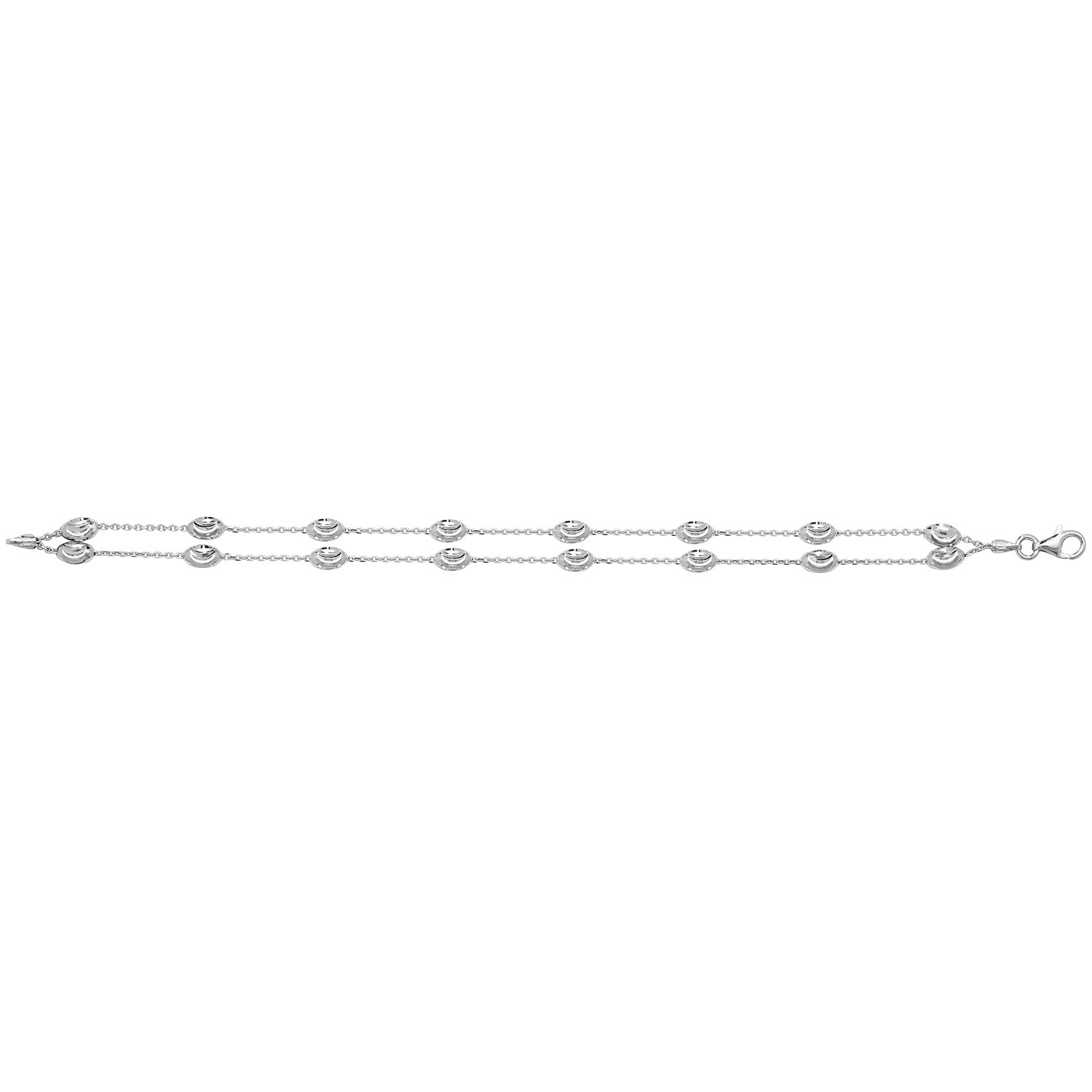 SILVER DIAMOND CUT BEAD 2 ROW BRACELET