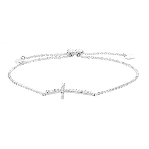 SILVER CZ CROSS PULL STYLE BRACELET