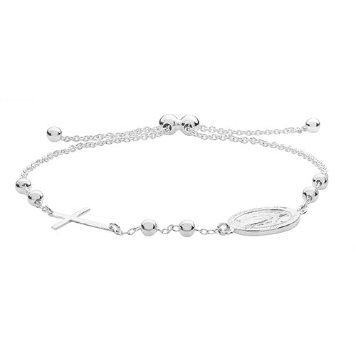 SILVER ROSARY PULL STYLE  BRACELET