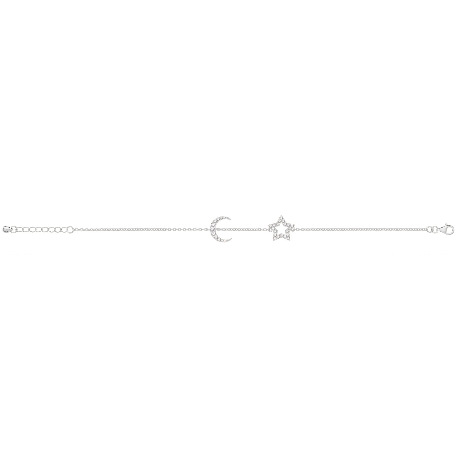 SILVER RHODIUM CZ STAR & MOON BRACELET