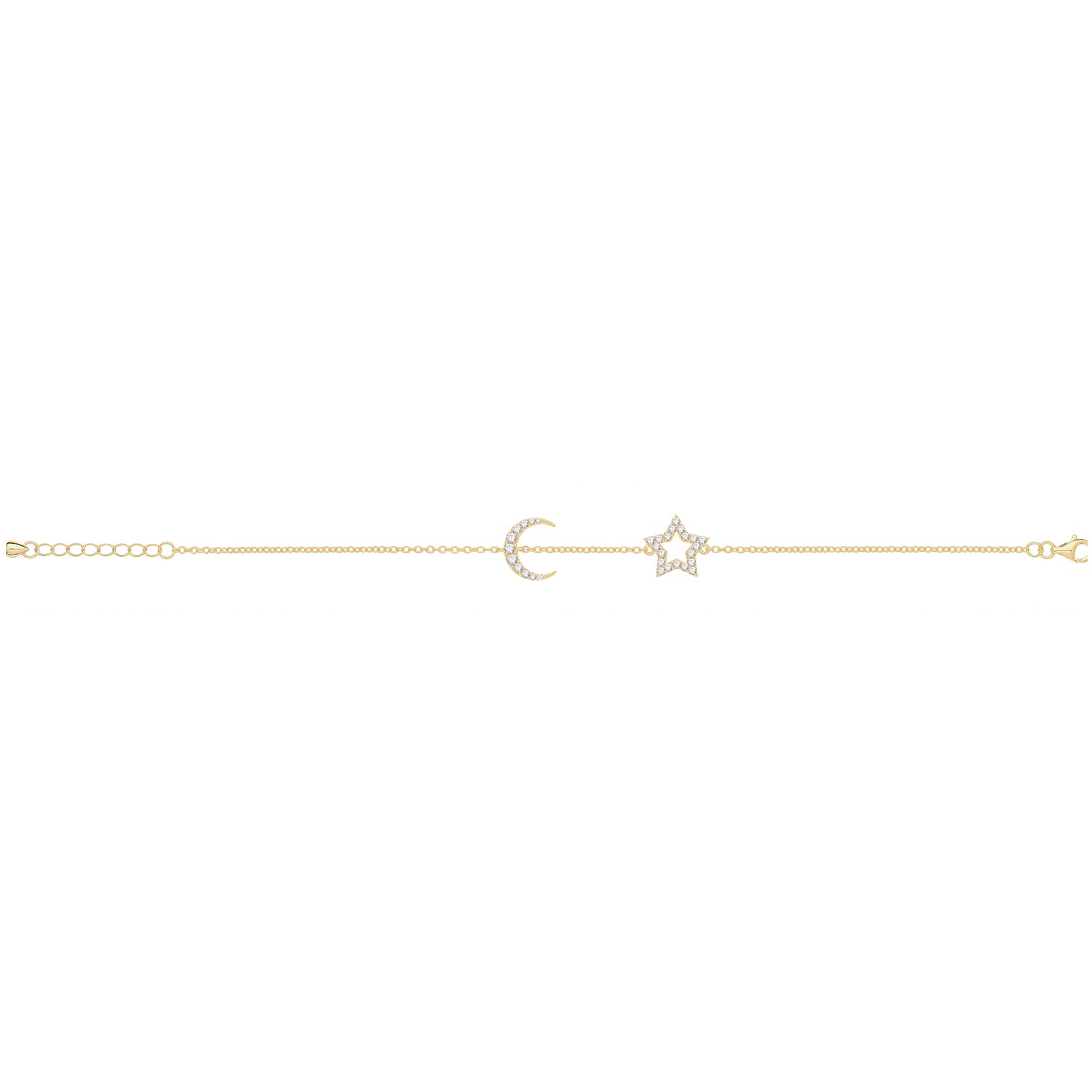 SILVER YELLOW GOLD PLATED CZ STAR & MOON BRACELET